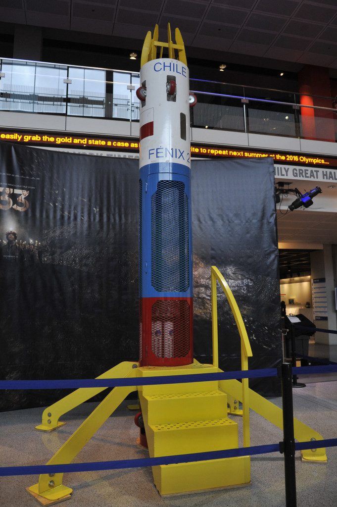 WASHINGTON, DC- OCTOBER 27: A replica of the Fénix Capsule that was built by the Layne Christensen Company during the DC premiere of Warner Bros Pictures THE 33 at the Newsuem on October 27, 2015 in Washington, DC. (Photo by Kris Connor/Warner Bros. Pictures)