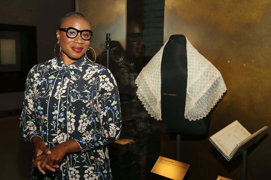 WASHINGTON, DC - SEPTEMBER 26: "Underground" star Aisha Hinds, who will portray Underground Railroad most famous conductor Harriett Tubman, stand by the Harriett Tubman exhibit during a tour of The Smithsonian National Museum of African American History And Culture before WGN America's "Underground" screening and panel discussion as the inaugural public program at The Smithsonian National Museum of African American History and Culture on September 26, 2016 in Washington, DC. (Photo by Paul Morigi/Getty Images for WGN America)
